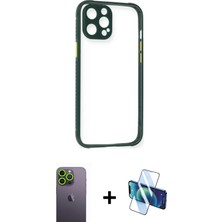 BUTİMAR'S iPhone 12 Pro Nova Asil Özel Seri - Siyah 3D Antistatik Seramik Nano Ekran Koruyucu + Yeşil Neon Fosforlu Kamera Lens