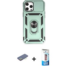 BUTİMAR'S iPhone 12 Pro Max Ahenk Klasik - Siyah 5d Eko Cam Ekran Koruyucu + Yeşil Renkli Kamera Lens Koruma Cam