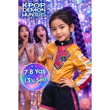 Toyfest Iblis Avcıları K-Pop Demon Hunters Rumi Cosplay Kostüm Seti Ceket Şort Mor Örgülü Saç 3 Parça - 7-8