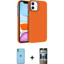 BUTİMAR'S iPhone 11 Doruk Serisi - Siyah 34D Hayalet Izgaralı Cam + Yeşil Neon Fosforlu Kamera Lens