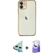 BUTİMAR'S iPhone 12 Vadi Minimal - Siyah Bilvis 5in1 5d Magic Hayalet Cam Ekran Koruyucu + Mavi Raze Metal Kamera Lens