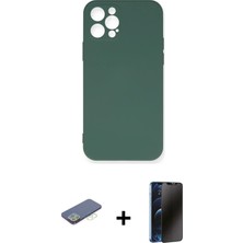 BUTİMAR'S iPhone 12 Pro Max Ahenk Serisi - Siyah 3D Antistatik Hayalet Cam Ekran Koruyucu + Yeşil Renkli Kamera Lens Koruma Cam