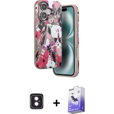 BUTİMAR'S iPhone 16 Siluet Doku - Siyah Bilvis 5in1 5d Magic Hayalet Cam Ekran Koruyucu + Pembe Pvd Metal Kamera Lens