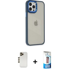 BUTİMAR'S iPhone 12 Pro Max Eksen Doku Prime - Siyah 5d Eko Cam Ekran Koruyucu + Gold Shine Kamera Lens