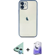 BUTİMAR'S iPhone 12 Vadi Minimal - Siyah Bilvis 5in1 5d Magic Hayalet Cam Ekran Koruyucu + Mavi Raze Metal Kamera Lens