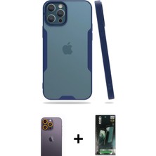 BUTİMAR'S iPhone 12 Pro Max Atlas Asil Serisi - Siyah 360 Mat Full Body Arka Koruyucu + Sarı Neon Fosforlu Kamera Lens