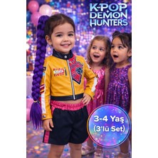 Toyfest Iblis Avcıları K-Pop Demon Hunters Rumi Cosplay Kostüm Seti Ceket Şort Mor Örgülü Saç 3 Parça - 3-4