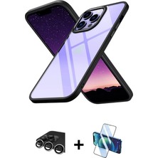 BUTİMAR'S iPhone 13 Pro Max Nova Işık Serisi - Siyah 3D Antistatik Cam Ekran Koruyucu + Gümüş Raze Metal Kamera Lens