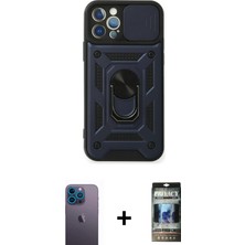 BUTİMAR'S iPhone 12 Pro Ahenk Klasik - Siyah 34D Hayalet Izgaralı Cam + Mavi Neon Fosforlu Kamera Lens