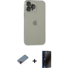 BUTİMAR'S iPhone 13 Pro Max Ufuk Minimal Özel Seri - Siyah 3D Antistatik Hayalet Cam Ekran Koruyucu + Kırmızı Metal Kamera Lens Koruma Cam
