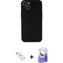 BUTİMAR'S iPhone 14 Yadigar Yansıma Serisi - Siyah Bilvis 5in1 5d Magic Hayalet Cam Ekran Koruyucu + Yeşil Diamond Kamera Lens