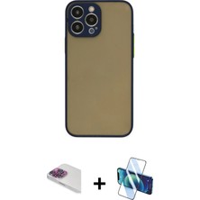BUTİMAR'S iPhone 13 Pro Max Ahenk Çizgi Serisi - Siyah 3D Antistatik Cam Ekran Koruyucu + Gökkuşağı Pers Alüminyum Kamera Lens