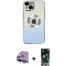 BUTİMAR'S iPhone 14 Plus Kutup Yansıma Özel Seri - Siyah 360 Mat Full Body Arka Koruyucu + Mavi Raze Metal Kamera Lens