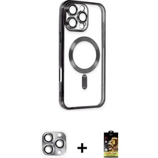 BUTİMAR'S iPhone 16 Pro Max Nova Işık Özel Seri - Siyah Buffer Cam Ekran Koruyucu + Gri Pers Alüminyum Kamera Lens