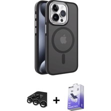 BUTİMAR'S iPhone 15 Pro Max Yörünge Klasik - Siyah Bilvis 5in1 5d Magic Hayalet Cam Ekran Koruyucu + Titanyum Gri Raze Metal Kamera Lens