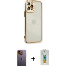 BUTİMAR'S iPhone 12 Pro Çekirdek Klasik Serisi - Siyah Polymer Nano Ekran Koruyucu + Sarı Neon Fosforlu Kamera Lens