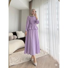 Miraydin Butik Kadın Fırfır Gömlekli Etekli Takım M2512 - Lila