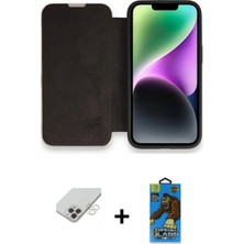 BUTİMAR'S iPhone 14 Pro Max Siluet Minimal Serisi - Siyah 18D Cam Ekran Koruyucu + Gold Band Metal Kamera Lens