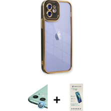 BUTİMAR'S iPhone 12 Çekirdek Klasik Serisi - Şeffaf Pasifik Cam Ekran Koruyucu + Mavi Raze Metal Kamera Lens