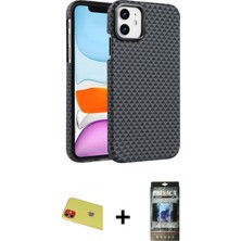 BUTİMAR'S iPhone 11 Doruk Serisi - Siyah 34D Hayalet Izgaralı Cam + Kırmızı Rainbow Kamera Lens Koruma Cam