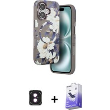 BUTİMAR'S iPhone 16 Siluet Doku - Siyah Bilvis 5in1 5d Magic Hayalet Cam Ekran Koruyucu + Pembe Pvd Metal Kamera Lens