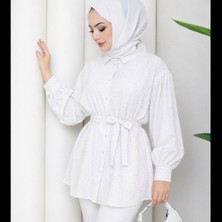 Moda Neva Kadın Taş Detaylı Bağlamalı Tunik Gömlek