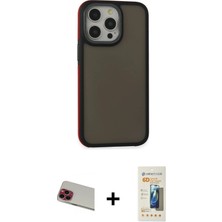BUTİMAR'S iPhone 13 Pro Max Eksen Işık - Siyah 6d Mat Seramik Hayalet Nano Ekran Koruyucu + Kırmızı Rainbow Kamera Lens Koruma Cam