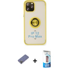 BUTİMAR'S iPhone 12 Pro Max Yörünge Çizgi - Siyah 5d Eko Cam Ekran Koruyucu + Gold Metal Kamera Lens Koruma Cam