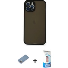 BUTİMAR'S iPhone 12 Pro Max Ahenk Çizgi Serisi - Siyah 5d Eko Cam Ekran Koruyucu + Gümüş Shine Kamera Lens Koruma Cam