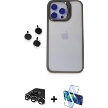 BUTİMAR'S iPhone 15 Pro Max Yankı Asil Serisi - Siyah 3D Antistatik Seramik Nano Ekran Koruyucu + Gümüş Raze Metal Kamera Lens