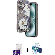 BUTİMAR'S iPhone 16 Siluet Doku - Siyah 3D Antistatik Seramik Nano Ekran Koruyucu + Gümüş Bilvis Titan Kamera Lens