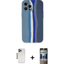 BUTİMAR'S iPhone 12 Pro Yadigar Çizgi - Siyah 34D Hayalet Izgaralı Cam + Gökkuşağı Shine Kamera Lens