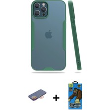 BUTİMAR'S iPhone 12 Pro Max Atlas Asil Serisi - Siyah 18D Cam Ekran Koruyucu + Turuncu Renkli Kamera Lens Koruma Cam