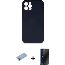 BUTİMAR'S iPhone 12 Pro Max Ahenk Serisi - Siyah 3D Antistatik Hayalet Cam Ekran Koruyucu + Mavi Shine Kamera Lens Koruma Cam