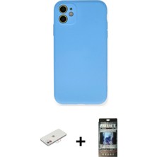 BUTİMAR'S iPhone 11 Ahenk Serisi - Siyah 34D Hayalet Izgaralı Cam + Pembe Renkli Kamera Lens Koruma Cam