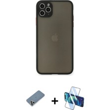 BUTİMAR'S iPhone 11 Pro Max Ahenk Çizgi Serisi - Siyah 3D Antistatik Cam Ekran Koruyucu + Açık Yeşil Metal Kamera Lens Koruma Cam