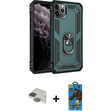 BUTİMAR'S iPhone 11 Pro Max Ahenk Klasik Koleksiyonu - Siyah 18D Cam Ekran Koruyucu + Yeşil Pers Alüminyum Kamera Lens