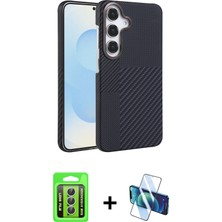 BUTİMAR'S Galaxy A15 4g Doruk Serisi - Siyah 3D Antistatik Seramik Nano Ekran Koruyucu + Gümüş Raze Metal Kamera Lens