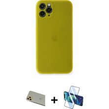 BUTİMAR'S iPhone 11 Pro Max Yadigar Yansıma Serisi - Siyah 3D Antistatik Cam Ekran Koruyucu + Gold Rainbow Kamera Lens Koruma Cam