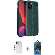 BUTİMAR'S iPhone 12 Pro Max Doruk Klasik Özel Seri - Siyah 18D Cam Ekran Koruyucu + Lacivert Shine Kamera Lens