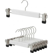 Faravis Atelier Beyaz Ahşap Pantolon ve Etek Askısı Klasik Kancalı 10 Adet Pvc Mandallı