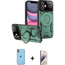 BUTİMAR'S iPhone 11 Kıvılcım Modern Serisi - Siyah Bilvis 3D Mat Cam Ekran Koruyucu + Turuncu Neon Fosforlu Kamera Lens