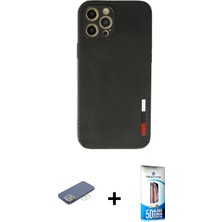 BUTİMAR'S iPhone 12 Pro Max Doruk Asil Koleksiyonu - Siyah 5d Eko Cam Ekran Koruyucu + Yeşil Renkli Kamera Lens Koruma Cam