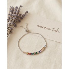 Mervan Takı Gökkuşağı Taşlı Gümüş Renk Kadın Bijuteri Bileklik