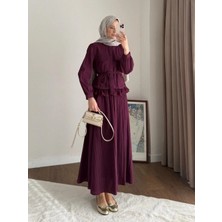 Miraydin Butik Dantel Detaylı Gömlekli Etekli Takım M25191 - Mürdüm