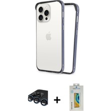 BUTİMAR'S iPhone 15 Pro Max Pusula Asil Koleksiyonu - Siyah Polymer Nano Ekran Koruyucu + Lacivert Raze Metal Kamera Lens