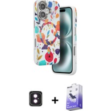 BUTİMAR'S iPhone 16 Siluet Doku - Siyah Bilvis 5in1 5d Magic Hayalet Cam Ekran Koruyucu + Pembe Pvd Metal Kamera Lens