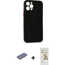 BUTİMAR'S iPhone 12 Pro Max Yadigar Yansıma Serisi - Siyah Mat Seramik Nano Ekran Koruyucu + Mavi Renkli Kamera Lens Koruma Cam
