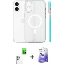 BUTİMAR'S iPhone 16 Pusula Minimal Koleksiyonu - Siyah Bilvis 5in1 5d Magic Hayalet Cam Ekran Koruyucu + Beyaz Raze Metal Kamera Lens