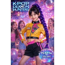 Toyfest Iblis Avcıları K-Pop Demon Hunters Rumi Cosplay Kostüm Seti Ceket Şort Mor Örgülü Saç 3 Parça 11-12